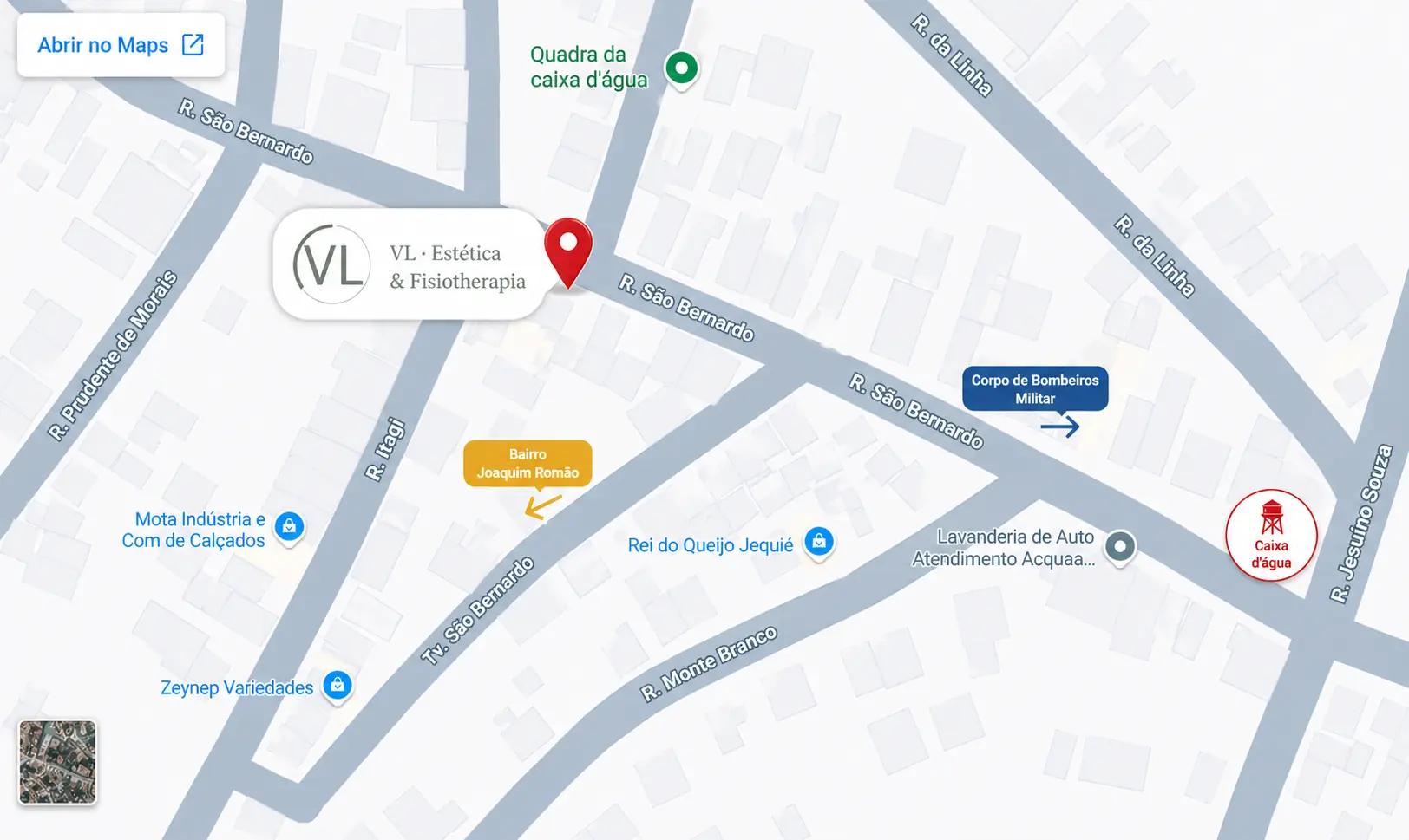 Mapa mostrando a localização da clínica VL Estética e Fisioterapia